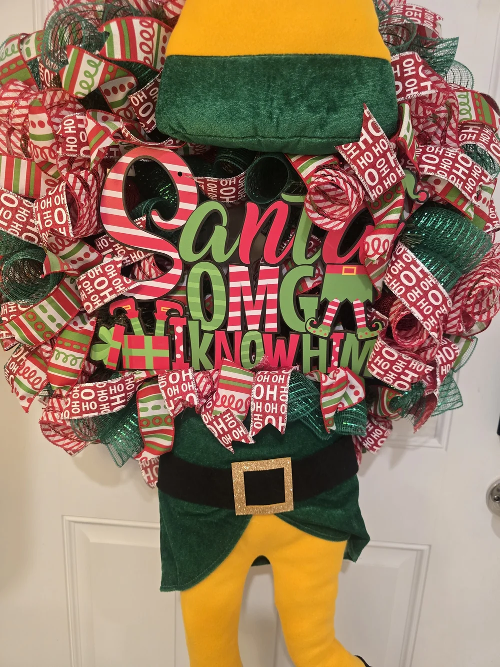 Festive Elf Door Wreath Santa Omg I Know Him Christnas